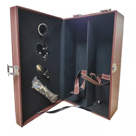 Maleta Luxo Marrom Couro Ecológico com 4 Pcs para 2 Garrafas 750 ml