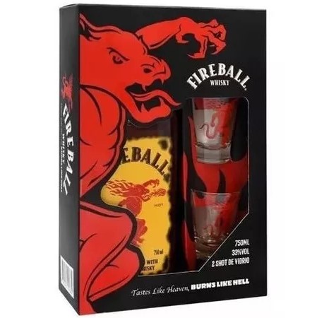 Kit Licor de whisky com canela Fireball 750 ml + 2 copos de shot